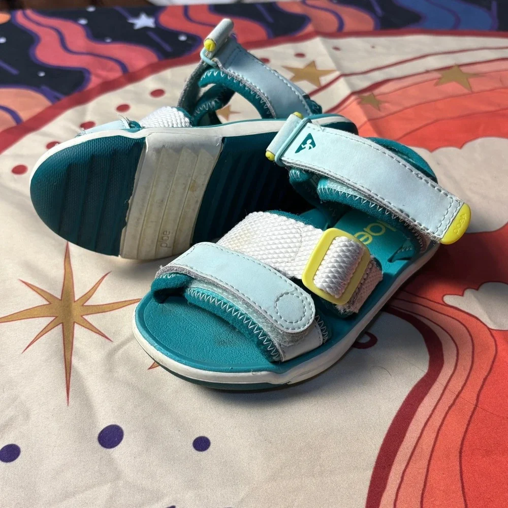 Plae Mimo Kids Sandals Teal Blue Yellow Water Friendly Outdoor Shoes Size 8